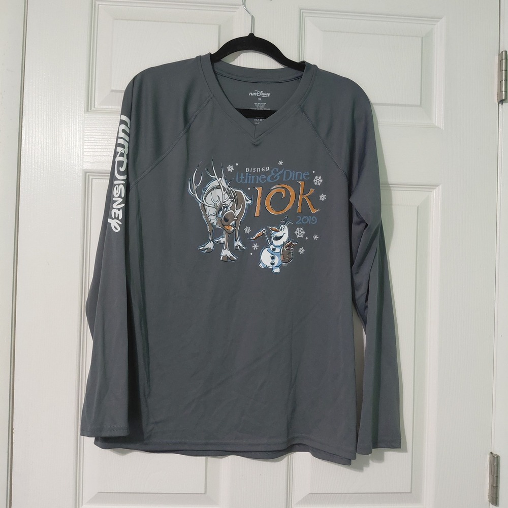 RunDisney Wine & Dine 10K 2019 Frozen Olaf Sven Gray Long Sleeve Shirt XL